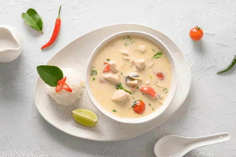 A freshly baked chicken pot pie with a golden, flaky crust, filled with a creamy mixture of chicken, vegetables, and cream of chicken soup, served on a rustic wooden table.